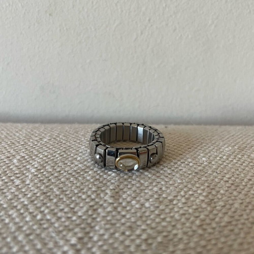 Stainless steel ring with gold detail and clear stone like new