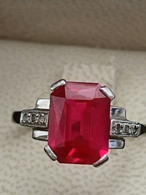 Art deco δαχτυλίδι πλατίνα με ρουμπίνι Verneuil και ροζ διαμάντια σαν καινούργιο