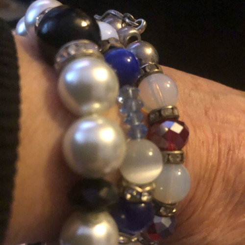 Bracelets new, set of 3 with crystals and pearls, elastic