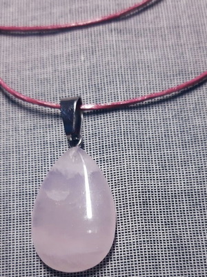 Grace Necklace with Pink Rose Quartz, Genuine Leather and 925 Silver, New
