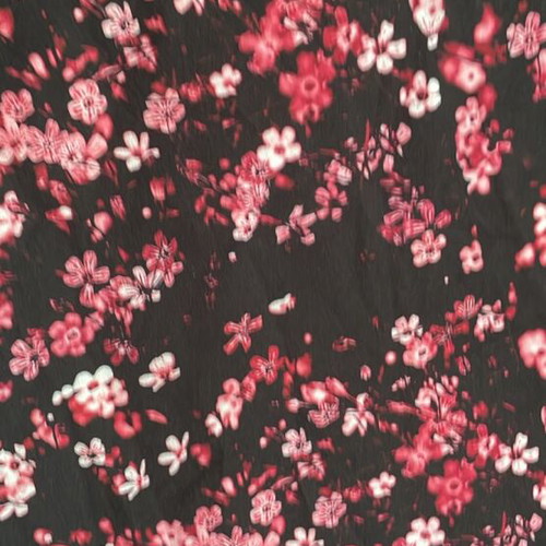 Fabric black with pink and white flowers new, 3.20x1.50m