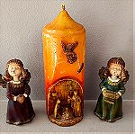  Χριστουγεννιάτικα vintage διακοσμητικά κεριά 2 αγγελάκια και φάτνη