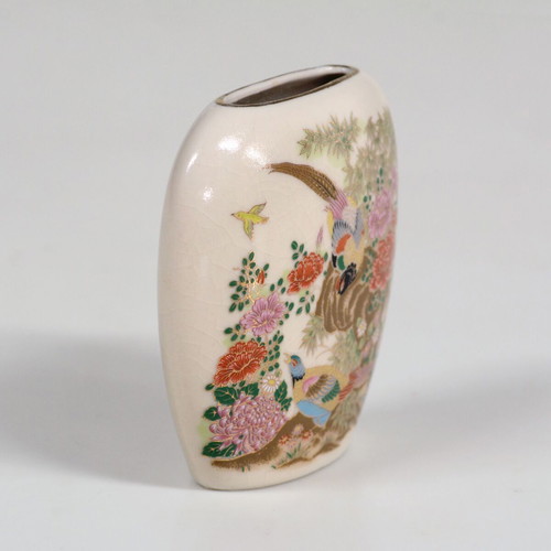 Oval Japanese porcelain vase used with birds and flowers