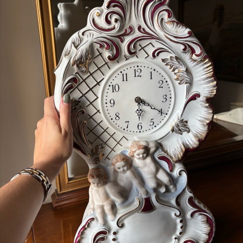 Porcelain clock Cmielow Poland vintage rococo baroque style