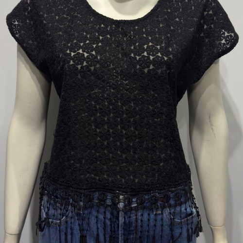 Black lace boho top with fringes like new