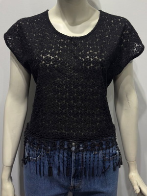 Black lace boho top with fringes like new