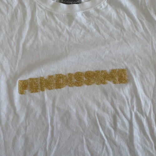 Fendissime Y2K Vintage White T-shirt Large with Gold Embossed Logo