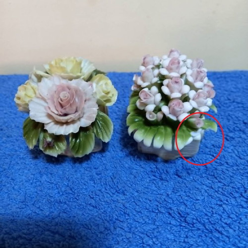 Capodimonte porcelain flower carts set used with hand-painted details