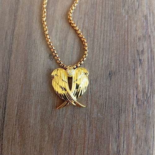 Stainless steel chain necklace 55 cm with angel wings pendant, gold color