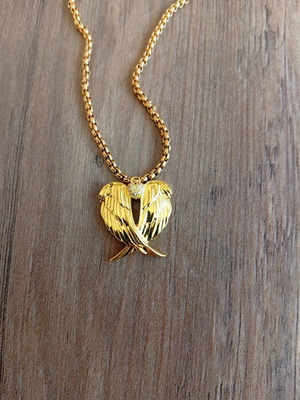 Stainless steel chain necklace 55 cm with angel wings pendant, gold color