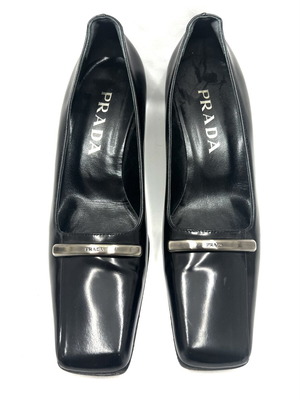 Prada mid heel leather pumps, black, size 37