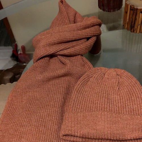 Knitted hat and scarf set new in dark muted apple color