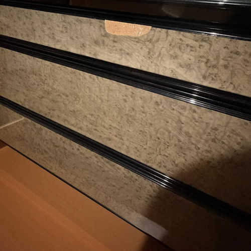 Bedroom furniture set used, includes bed, mattress, storage, nightstands, vanity, mirror