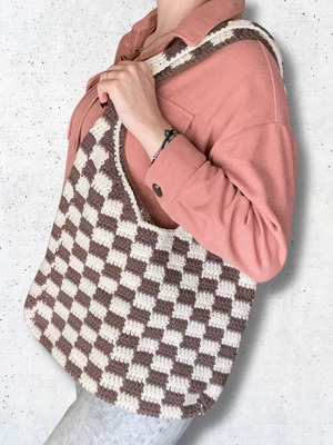 Handmade Checkered Bag | Brown & Beige | Tote bag | Shopper bag | Shoulder bag
