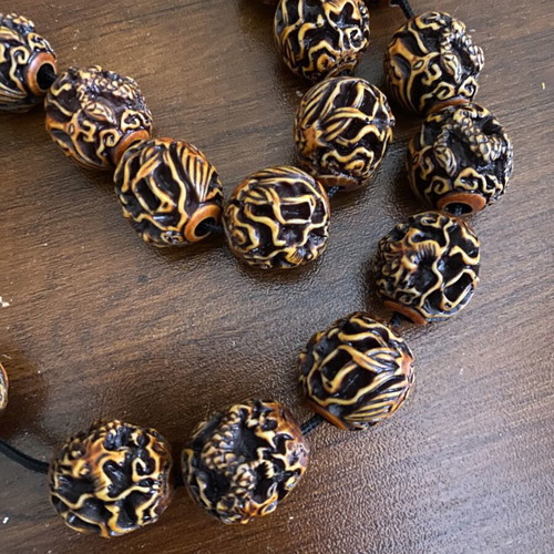 Vintage komboloi with carved dragon beads, handmade