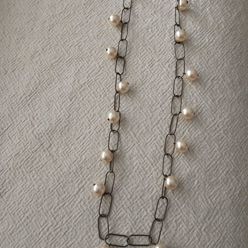 Statement necklace paperclip chain with pearls like new