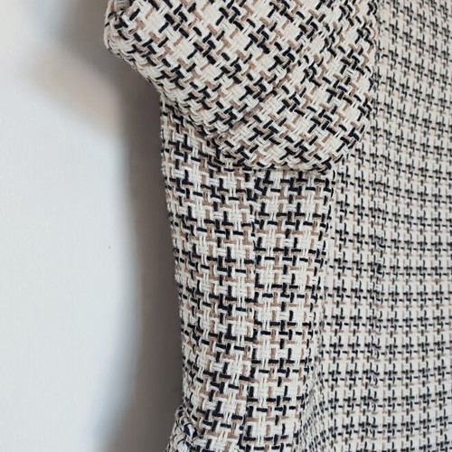 Women's short cotton jacket, black and beige pattern