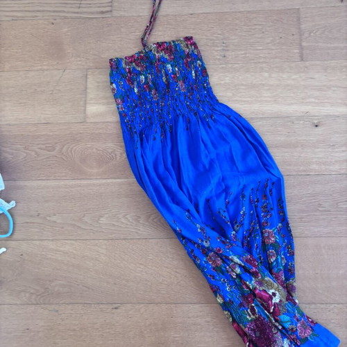 Children's long dress with elastic top and neck straps, size 7 years
