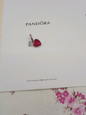 Pandora Charm Heart new, red and silver