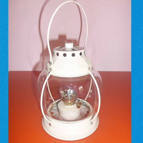 Metal lantern with round glass and wick like new, 13x24 cm