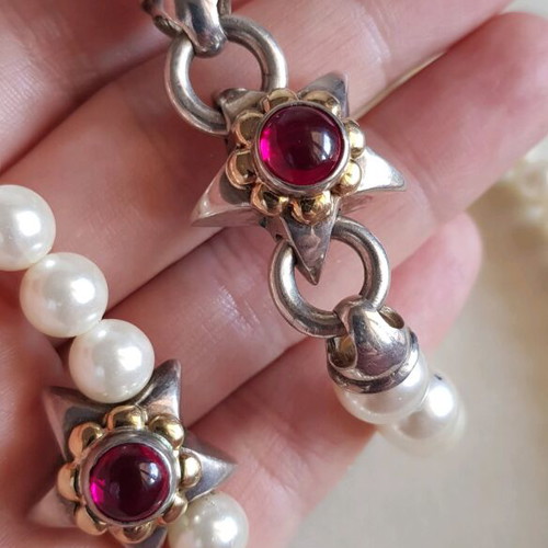 Pearl necklace and bracelet set silver 925 and 18K gold used