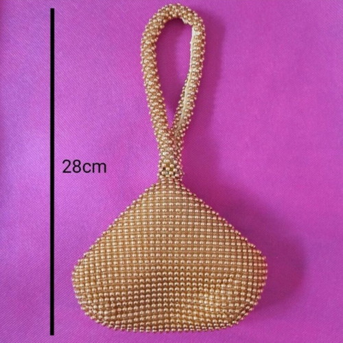 Mini pearl purse like new, gold, clip clasp and zipper