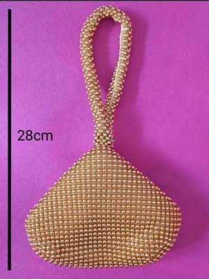 Mini pearl purse σαν καινούργιο, χρυσαφί, με κλιπ και φερμουάρ