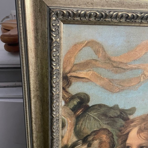 Painting with Angels in Pastel Shades like new, gold frame