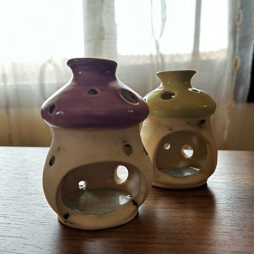 Decorative tealight holders like new, clay with glass