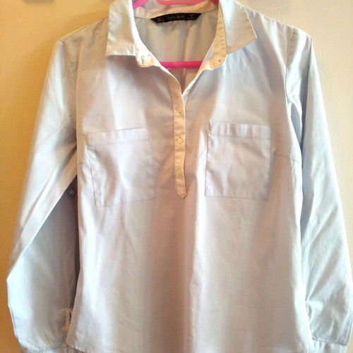 Zara Basic popover shirt in light blue and white