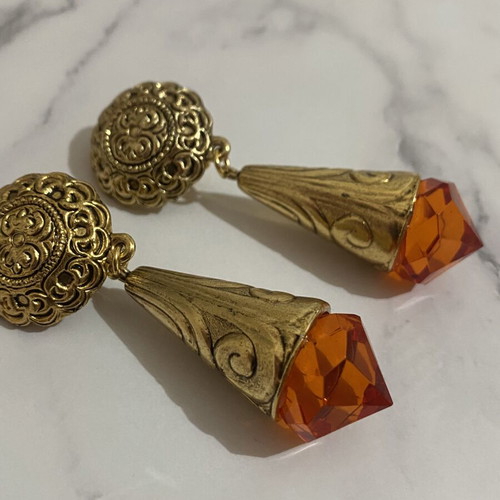 Orange and gold clip-on earrings like new