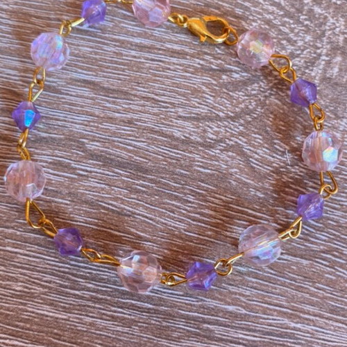 Set of 3 Handmade Bracelets in Gold, Light Pink, and Purple