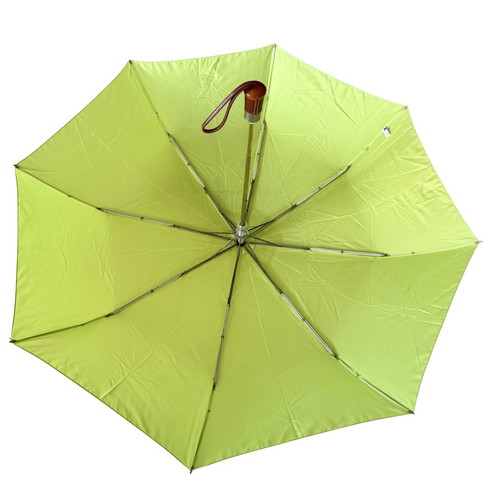 Longchamp folding umbrella lime with leather handle new