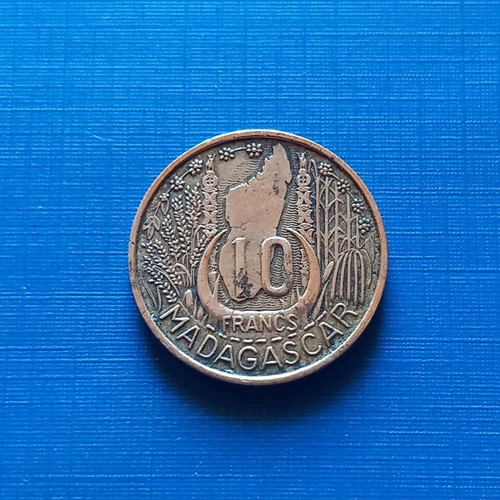 Madagascar 10 Francs Coin 1953 used