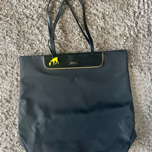 Bally nylon black shoulder tote bag like new with leather handles