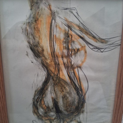 Expressionism painting "Nude" mixed media 20×25cm framed signed