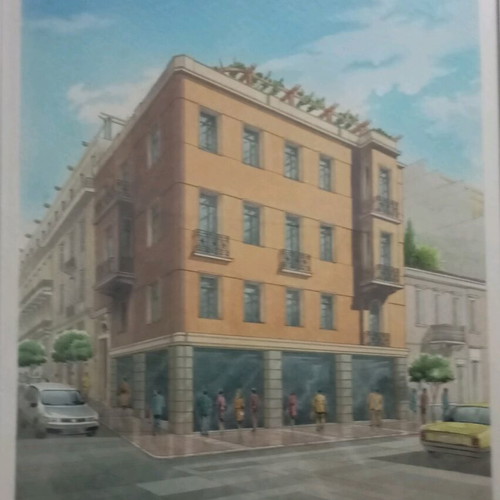 Watercolor architectural model used, Megaro Ira on Skoufa Street