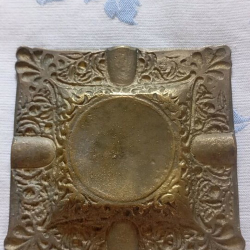 Brass ashtray and matchbox set used