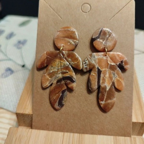 Handmade leaf earrings in brown tones made of polymer clay new