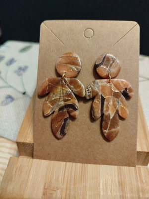 Handmade leaf earrings in brown tones made of polymer clay new