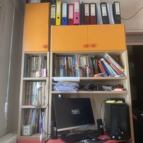 Children's bedroom set used with wardrobe, beds, desk, and drawers