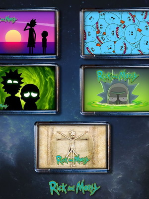 Rick and Morty fridge magnets set of 5 new, 7.5 x 5 cm
