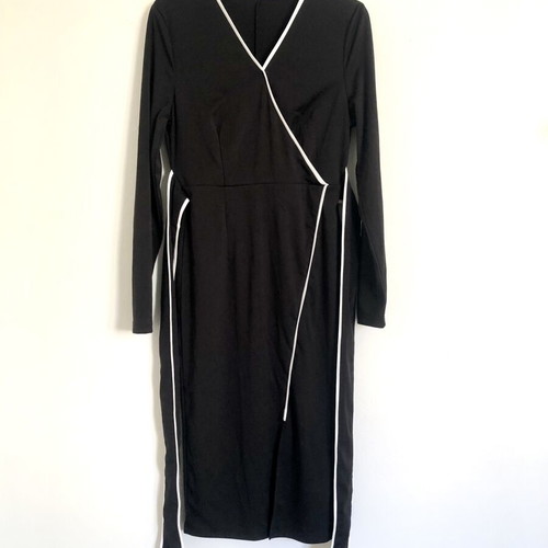 Black Wrap Midi Dress with Belt size M like new