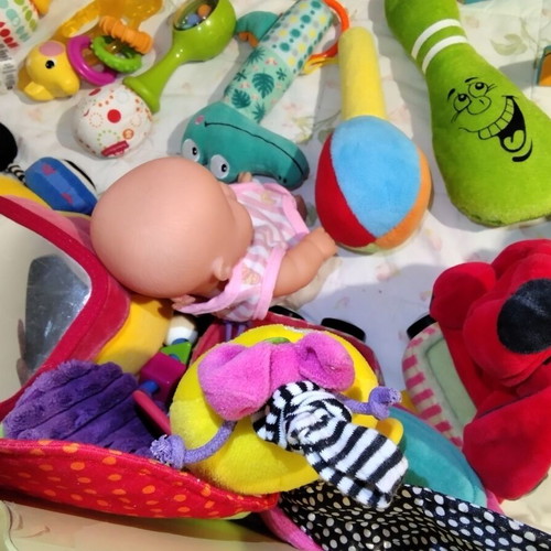 Baby rattles and toys used, set of multiple pieces