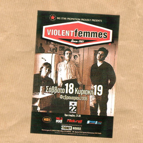 Violent Femmes promo flyer concert 18 & 19.2.2006 like new