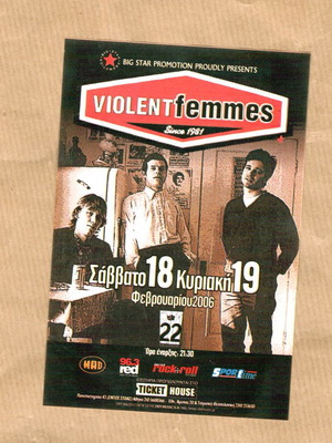 Violent Femmes promo flyer concert 18 & 19.2.2006 like new