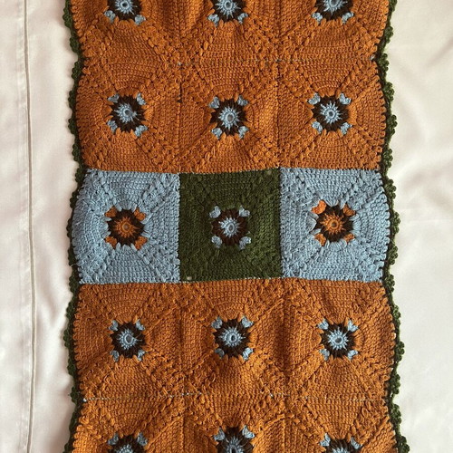 Vintage handmade crochet rug 83x49cm with 70s granny squares, used