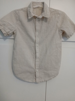H&M boys' shirt like new, white and beige stripes, size 128 cm