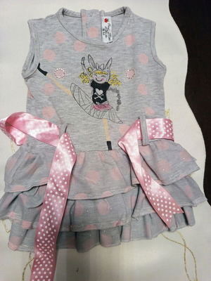 New Born Elita baby dress 9 months used, grey with pink polka dots and tulle