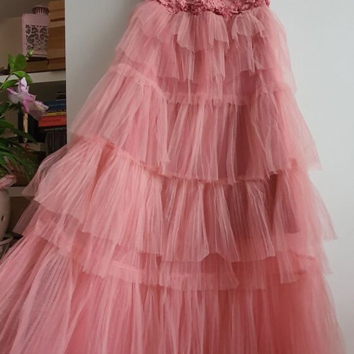 Long dress new, pink powder color, backless, size S
